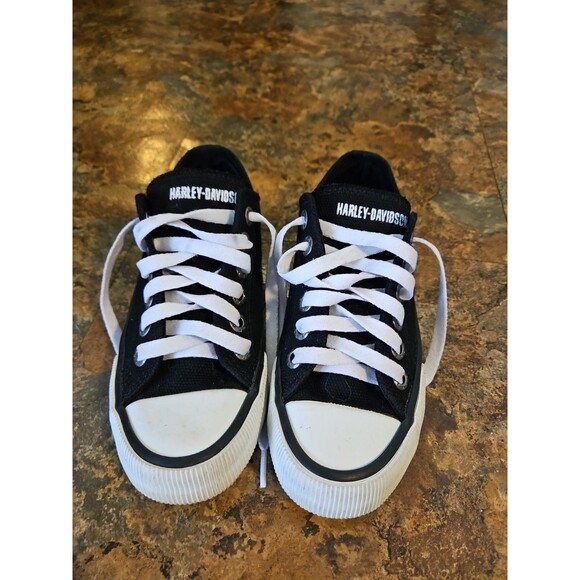 HARLEY DAVIDSON - Boys Canvas Black-white Shoe Size 5 (Converse Style) - Picture 2 of 10